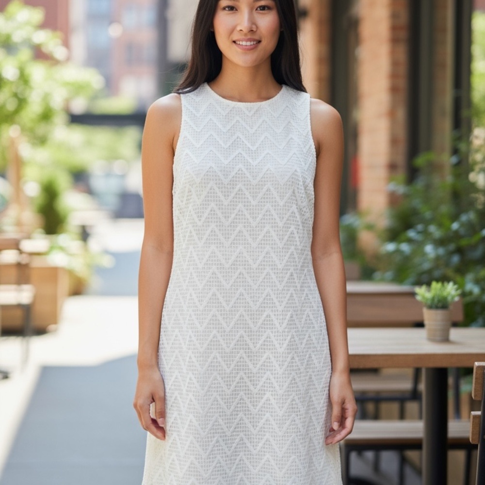 Aqua White Textured Midi Dress